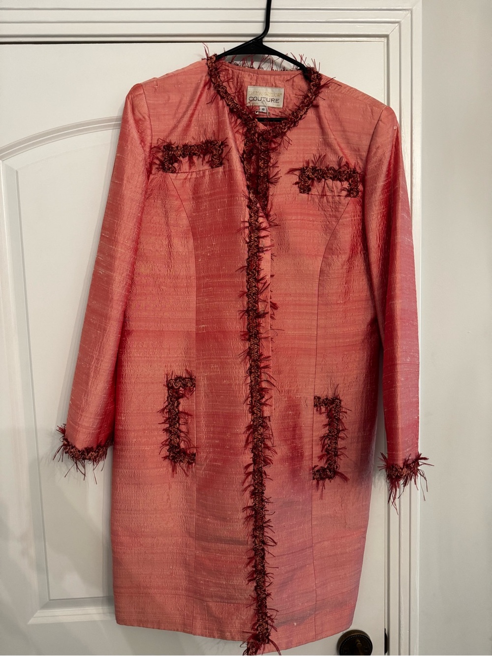 Vintage Textured Coral Fringe Trim Women's Coat Jacket - Couture